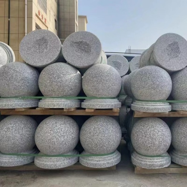 路障石球广场阻车隔离大理石圆球芝麻灰防撞石墩花岗岩挡车球订做