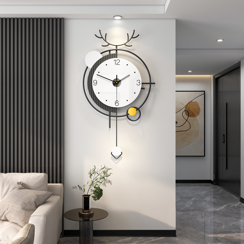 Factory Wholesale Wall Clock Modern Minimalist Living Room Clock Creative Fashion Deer Head Punch-Free Mute Decoration Quartz Clock