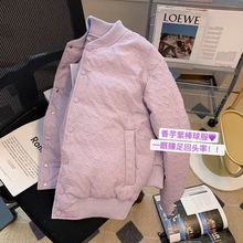 紫色棉服女ins港风2023新款设计感小众气质夹棉棒球服夹克外套潮