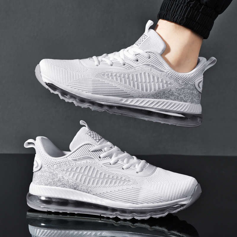 越行狼春季运动休闲鞋大码潮鞋男鞋全气垫跑步飞织透气鞋厚底系带