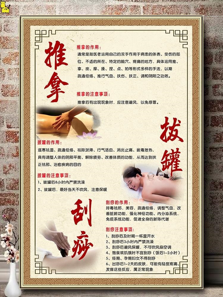 养生挂图拔罐刮痧按摩理疗海报推拿店宣传图中医养生馆装饰挂图画