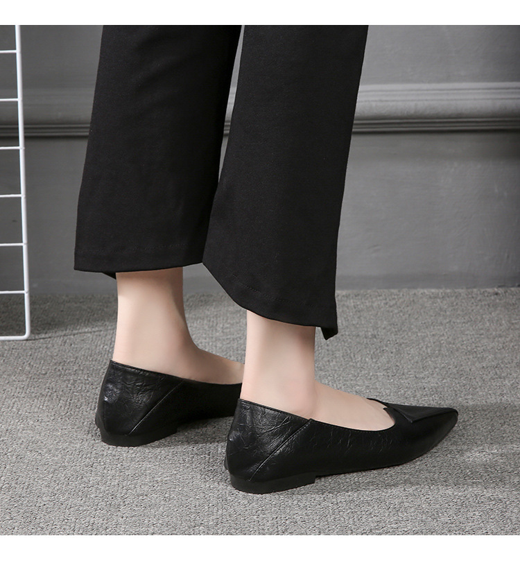 跨境工作鞋软底黑色平底鞋职业空姐鞋 女尖头单鞋皮鞋厂销潮款