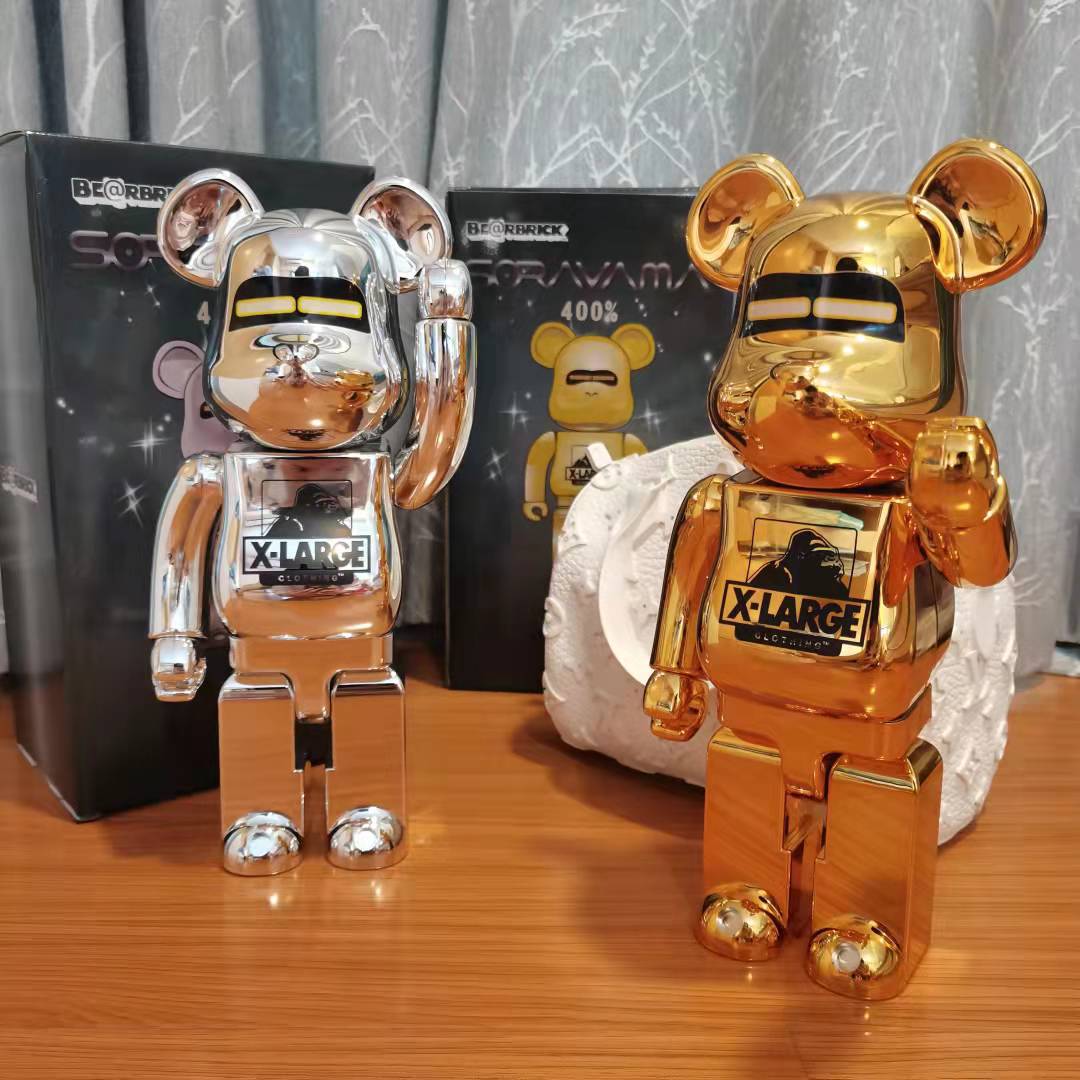 潮玩bearbrick400空山基2代电镀金银暴力熊积木熊公仔摆件模型