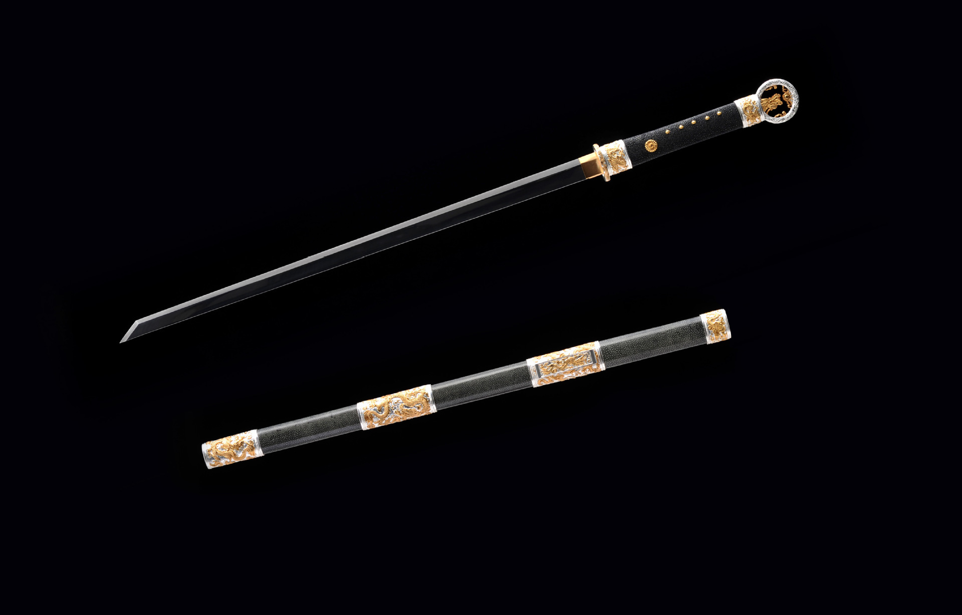 刀剑毛铁草钢环首刀传统夹钢真鱼皮唐横刀鎏金防身宝剑未开刃