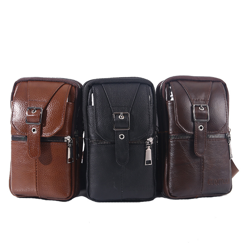 Mobile Phone Bag Cowhide Belt Hanging Waist Hanging Bag Men's Middle-Aged Father Leather Case Bag Don't Buy Waist of Trousers Vertical Wholesale