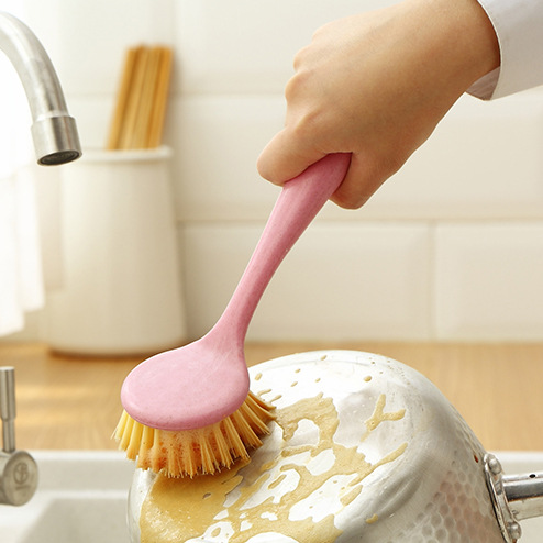 Kitchen Cleaning Dish Brush Hanging Long Handle Cooktop Cleaning Brush Wheat Straw Dishwashing Dish Brush Stall