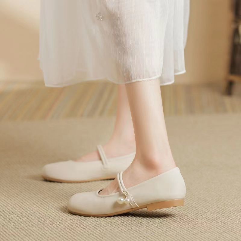 搭配裙子单鞋女春夏晚晚鞋新款玛丽珍百搭软皮豆豆平底鞋-阿里巴巴