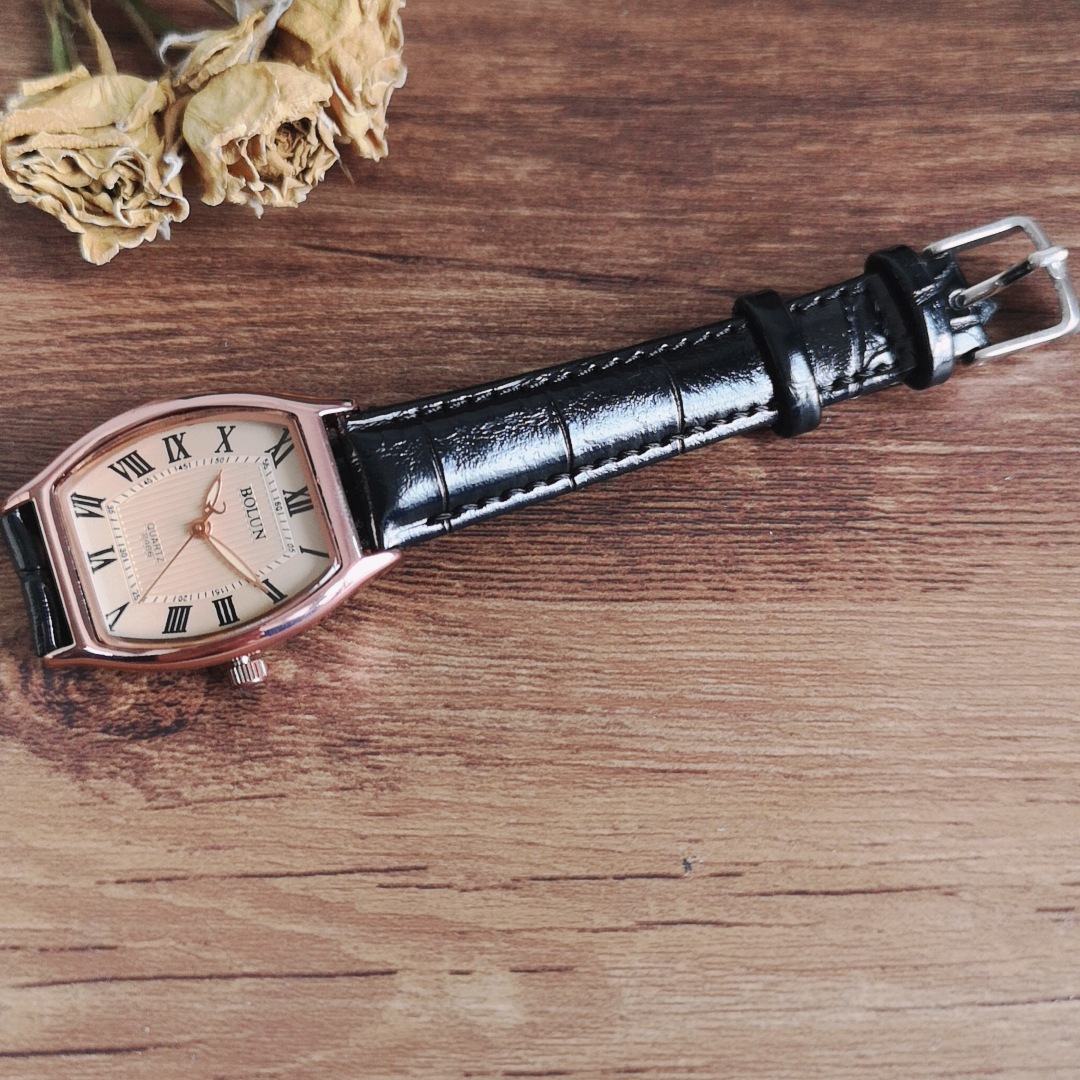 新款博伦bolun酒桶咖色表盘罗马面韩版时尚简约石英手表女