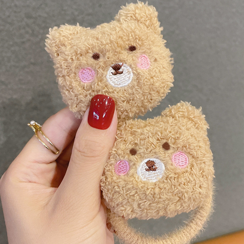 毛绒小熊可爱少女软萌发卡小熊发夹卡通毛毛发圈立体甜美学生发饰