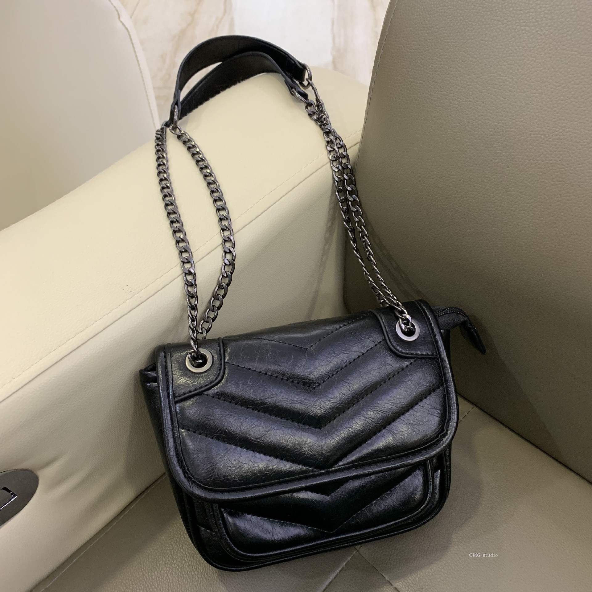 原宿ins风包包菱格链条新款简约百搭韩版软皮复古单肩斜挎小包潮