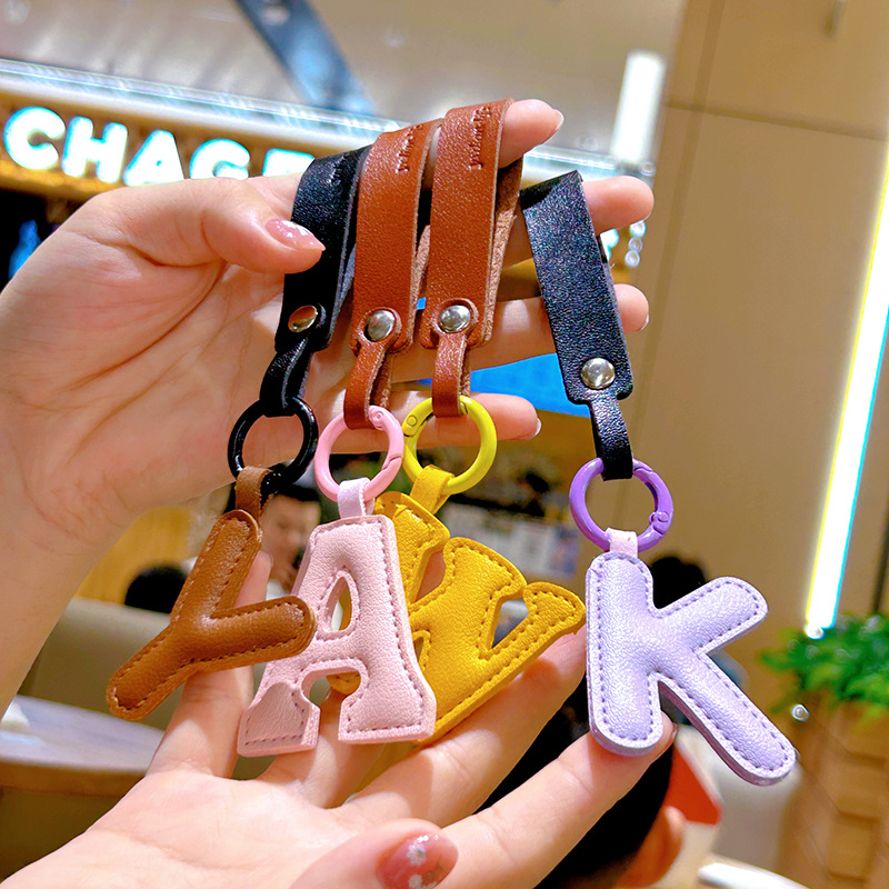 Creative Leather English Letter Keychain Pendant Car Key Chain Bag Accessories Live Broadcast Foreign Wholesale Cross-Border