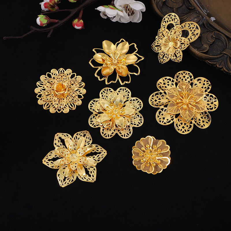 DIY Ornament Accessories Three-Dimensional Hollow Multi-Layer Flower Iron Laminate Ancient Bridal Hanfu Phoenix Coronet Circular Fan Material