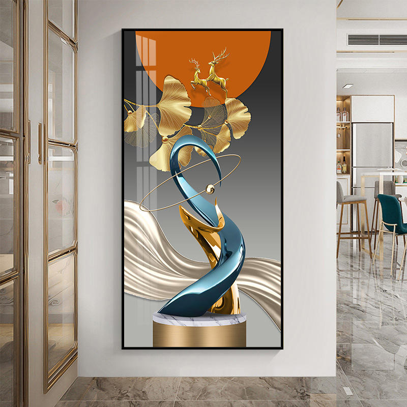 轻奢入户玄关装饰画进门客厅走廊过道挂画现代简约竖版玄关墙壁画