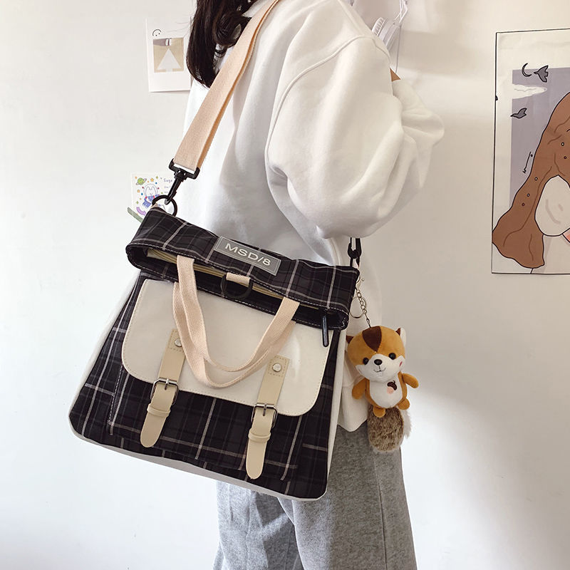 挎包女款大容量上课包帆布包女斜挎包大学生双肩书包单肩背包