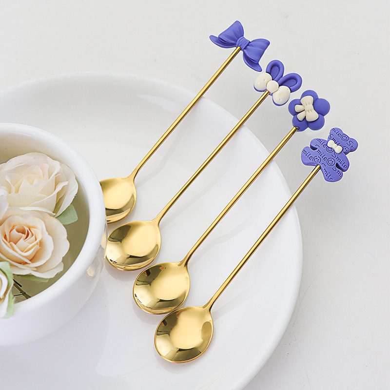 304 Stainless Steel Tableware Klein Blue Hotel Household Cartoon Dessert Spoon Coffee Spoon Factory Wholesale Spot