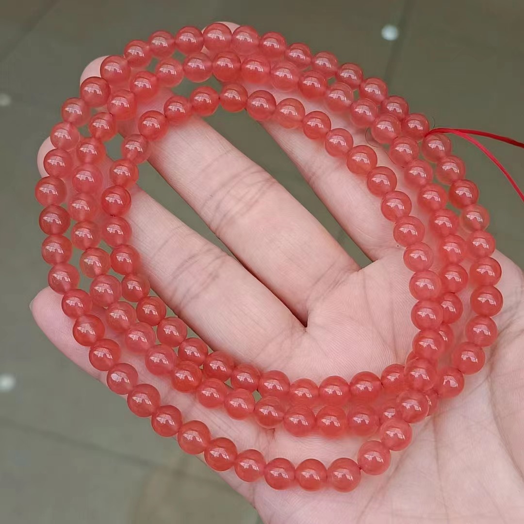 厂家直销天然保山南红冰红多圈手串颜色冰透粉晶莹剔透瑞利号珠宝