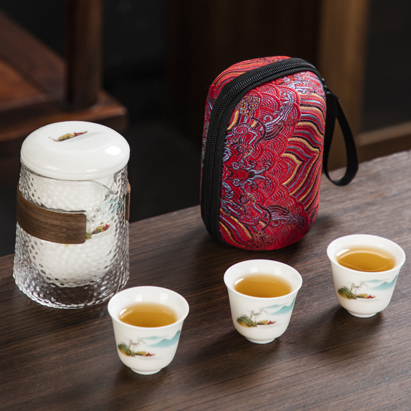Portable Quick Cup Ceramic Travel Kung Fu Tea Set Set Outdoor Travel One Pot Fills Three Cups Activities Gift Teaware