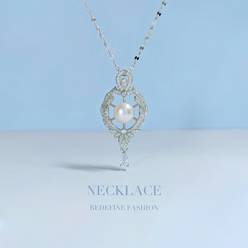 s925纯银项链女吊坠淡水珍珠轻奢毛衣链设计感珠宝首饰配饰品批发