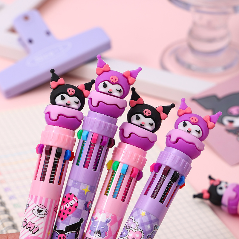 软胶卡通造型十色圆珠笔女生可爱高颜值彩色手帐笔学生礼品笔0.