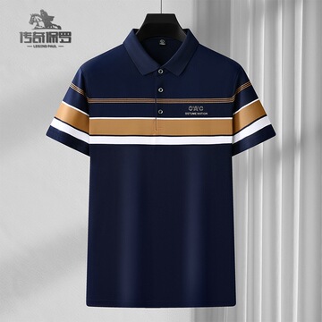 传奇保罗男装夏季新款薄条纹现货刺绣短袖休闲合体型休闲男士polo
