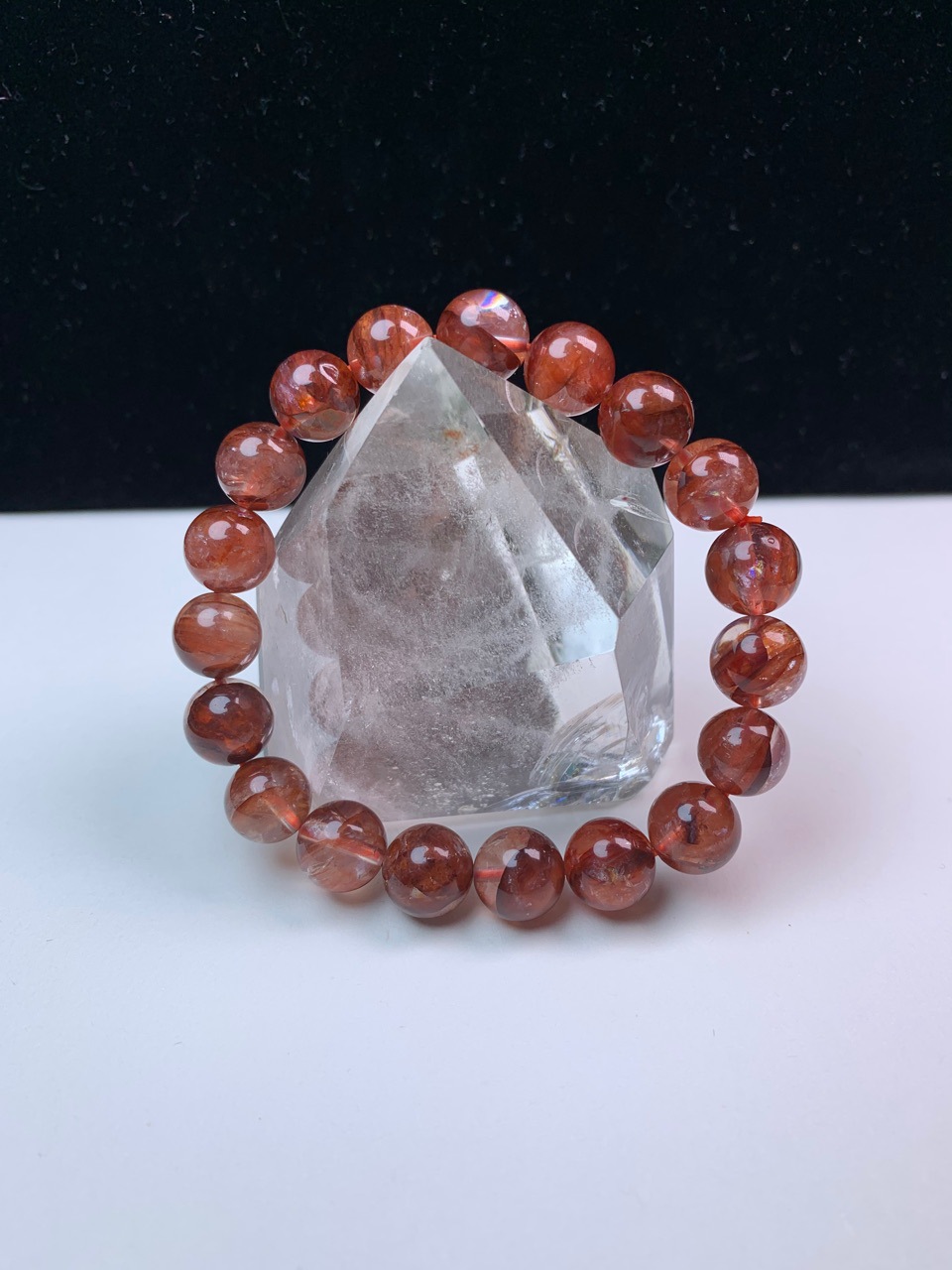 亿景城牛血红鸩羽幽灵手链 红胶花手链 凤凰幽灵手串链