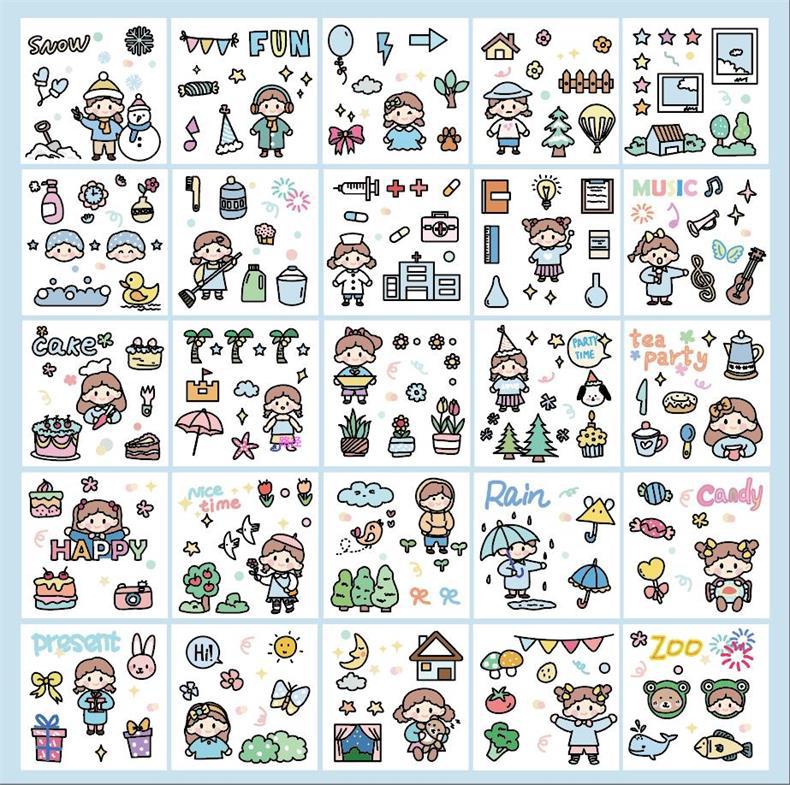 Cartoon PVC Transparent Stickers Set Korean Ins Cute Thermal Mug Waterproof Stickers Water Cup Notebook Journal Stickers