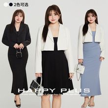 设计感高腰短款截断式西服润其N8858大码女短款时尚短款西服外套