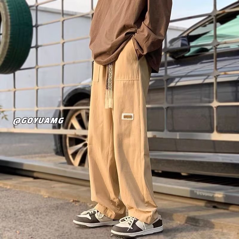 High-End Pu Handsome Men's Pants Spring and Autumn Cityboy Casual Pants Ins Fashion Brand High Street Wide-Leg Naples Pants