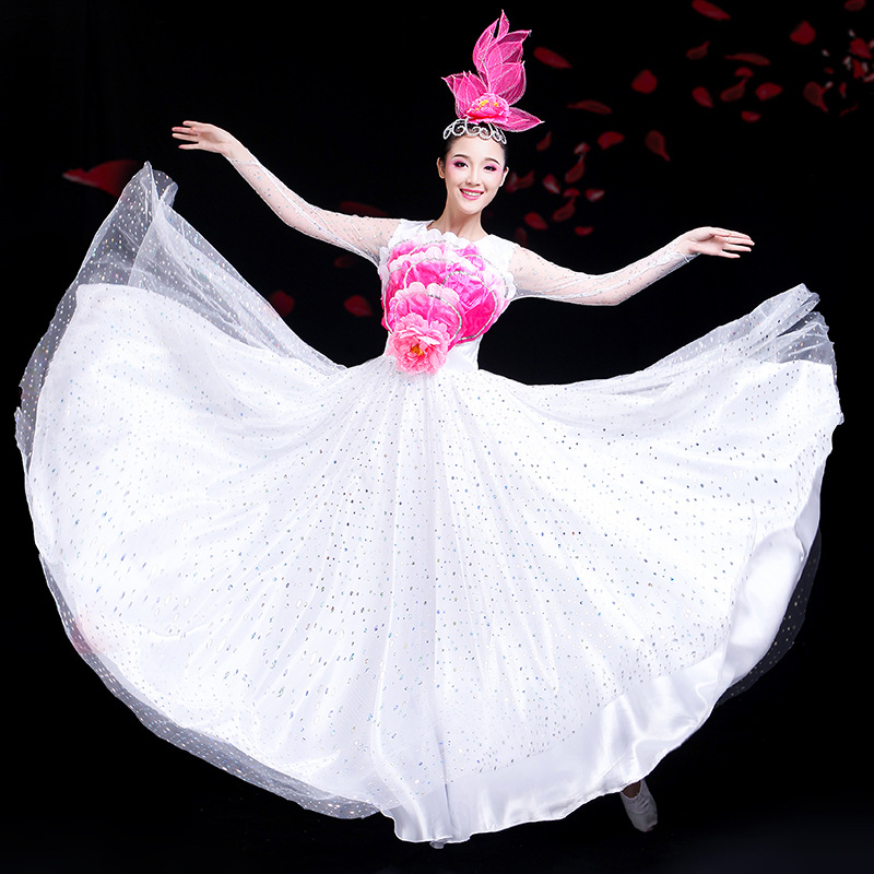 开场舞大摆裙演出服2023冬季新款白色现代舞舞蹈古典舞歌伴演出服