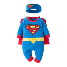 秋款婴幼儿童装 男童经典超人长袖哈衣 卡通爬爬服带披风
