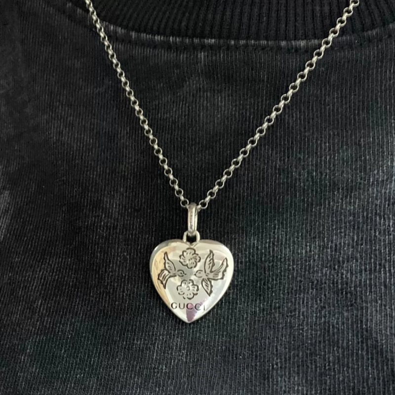 古奇家925银blindfor love爱无畏爱心吊坠项链男女同款情侣毛衣链