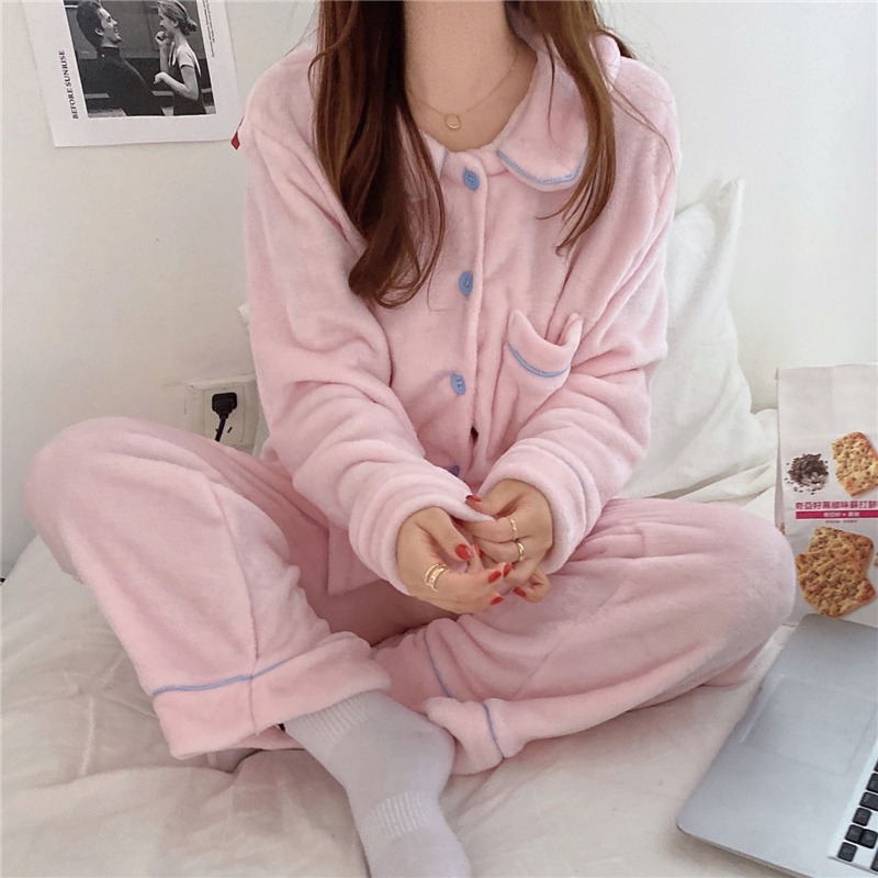 加厚珊瑚绒睡裤睡衣两件套装女2020年秋冬季新款毛绒绒外穿家居服