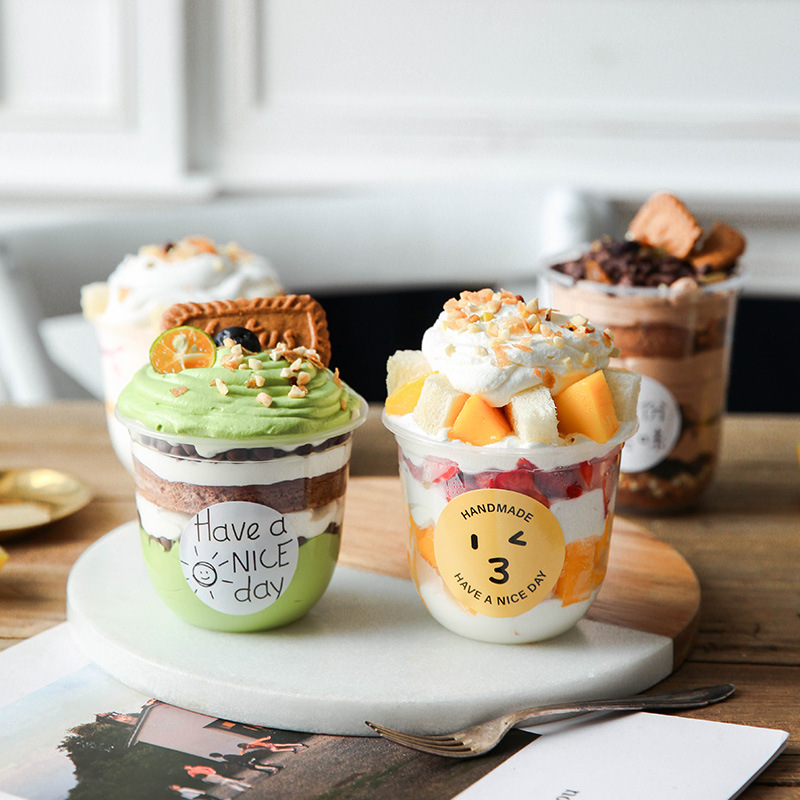 透明一次性杯子带盖塑料蛋糕杯酸奶布丁水果捞甜品
