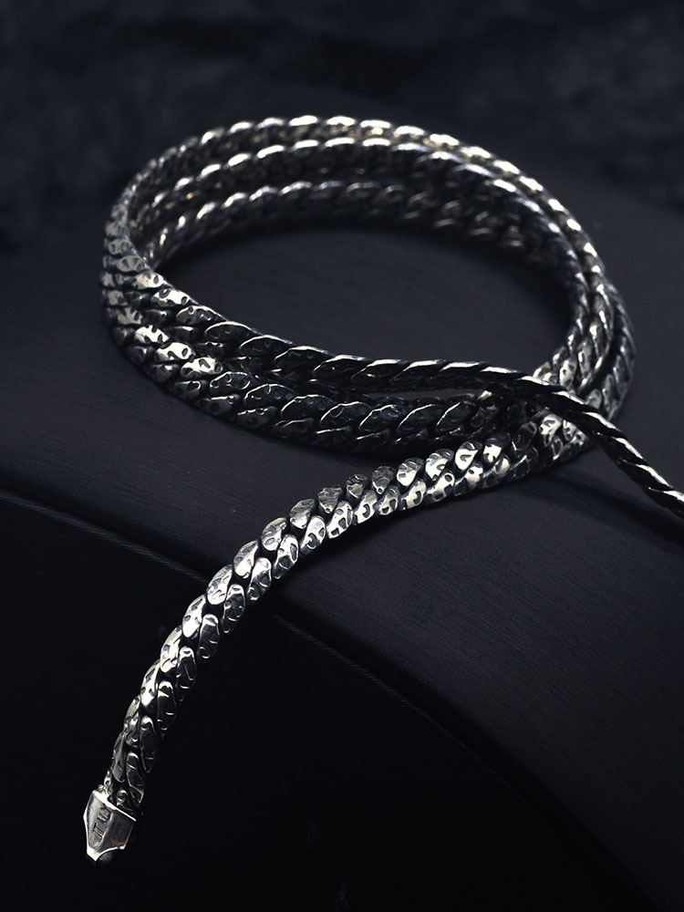 s925纯银小众设计花纹蛇骨项链男士复古做旧潮嘻哈街头泰银配饰品