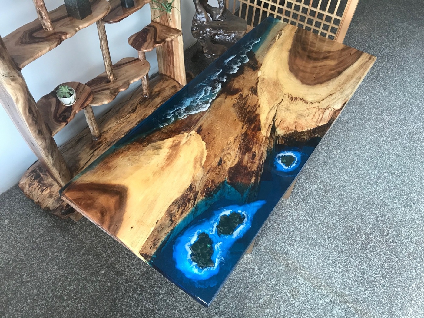 环氧河流树脂大板桌现代茶桌书桌透明桌办公桌酒店客栈民宿接待桌