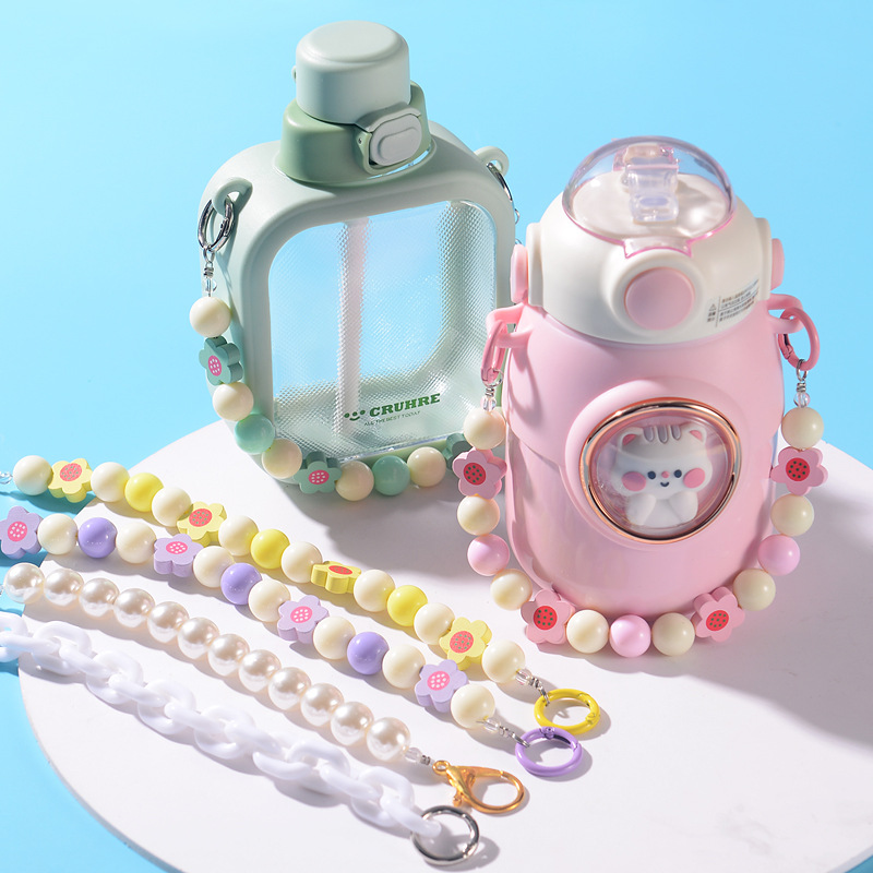 pearl water cup lanyard cute flower color vacuum cup lanyard fashion chain cup all-match cup accessories