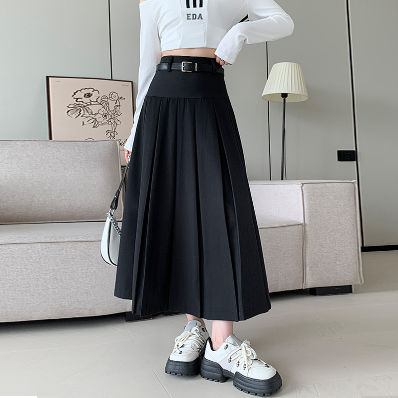 Women's Skirt Autumn Suit Fabric Belt Style Spring New Suit Slimming Draping A- line Pleated Skirt Women