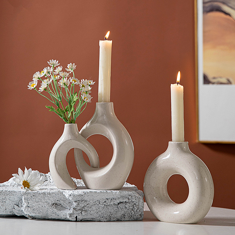 北欧风异形陶瓷依偎烛台花器创意圈圈家居摆件民宿客厅装饰工艺品