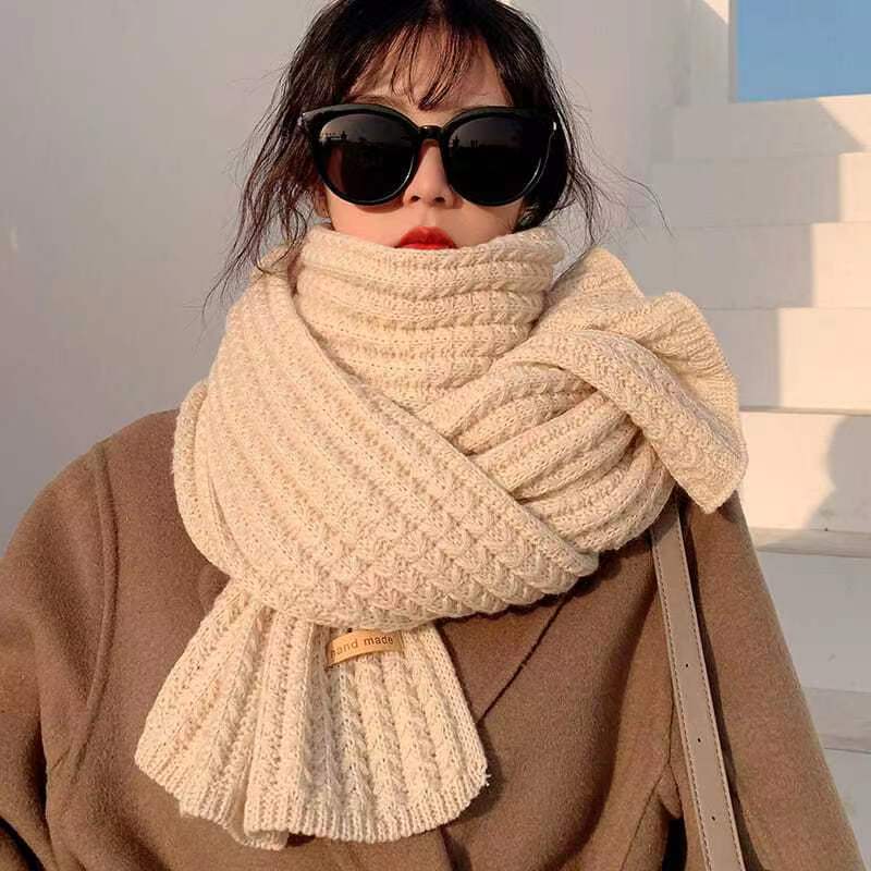 women‘s scarf autumn and winter korean style solid color knitted wool keep warm student cute couple internet celebrity scarf all-matching wholesale