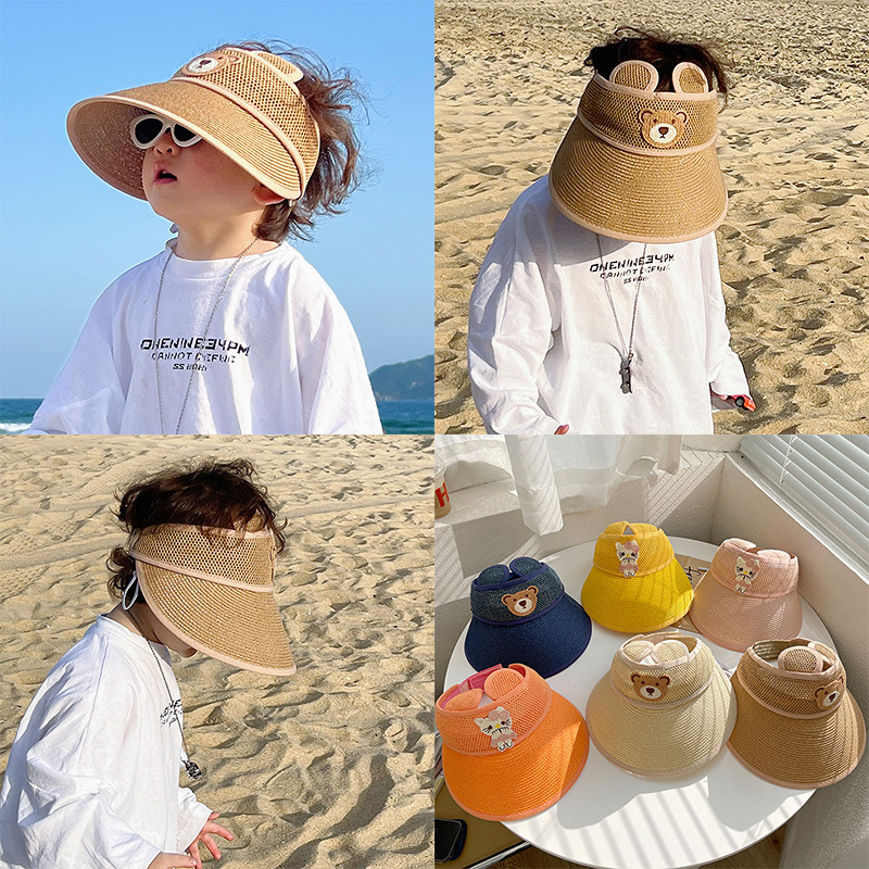 儿童草帽沙滩大帽檐男童空顶太阳折叠夏季卡通防晒遮阳凉帽2903-3
