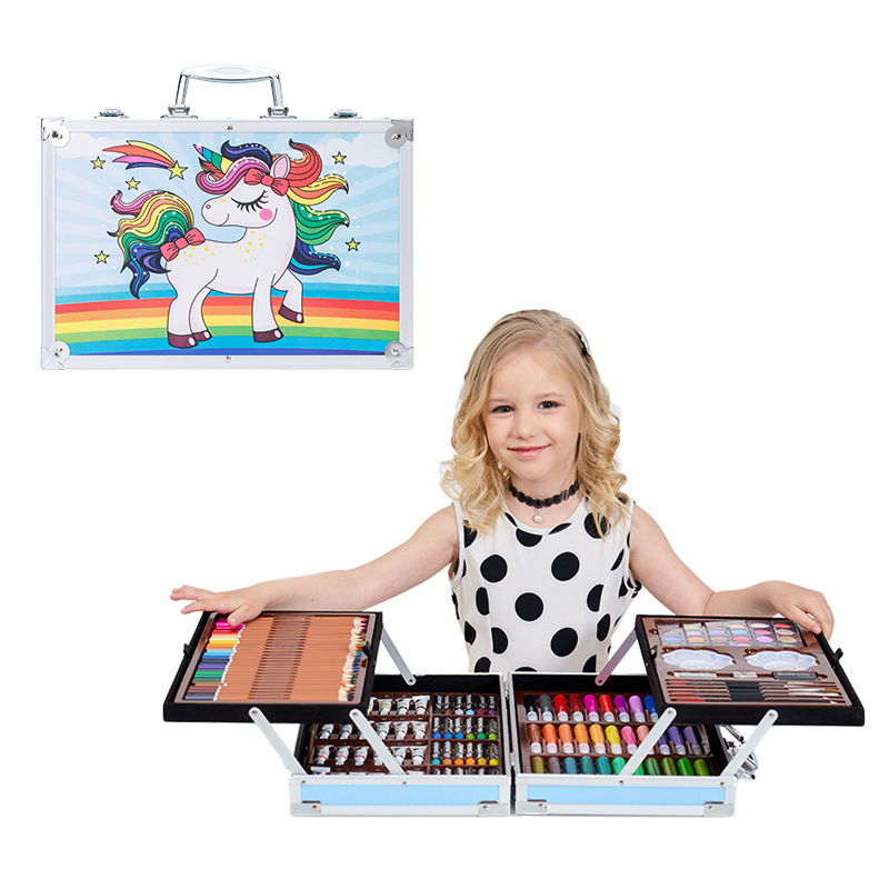 200pc Brush Crayon Painting Kit Children Primary School School Supplies Drawing Set Watercolor Pens Set