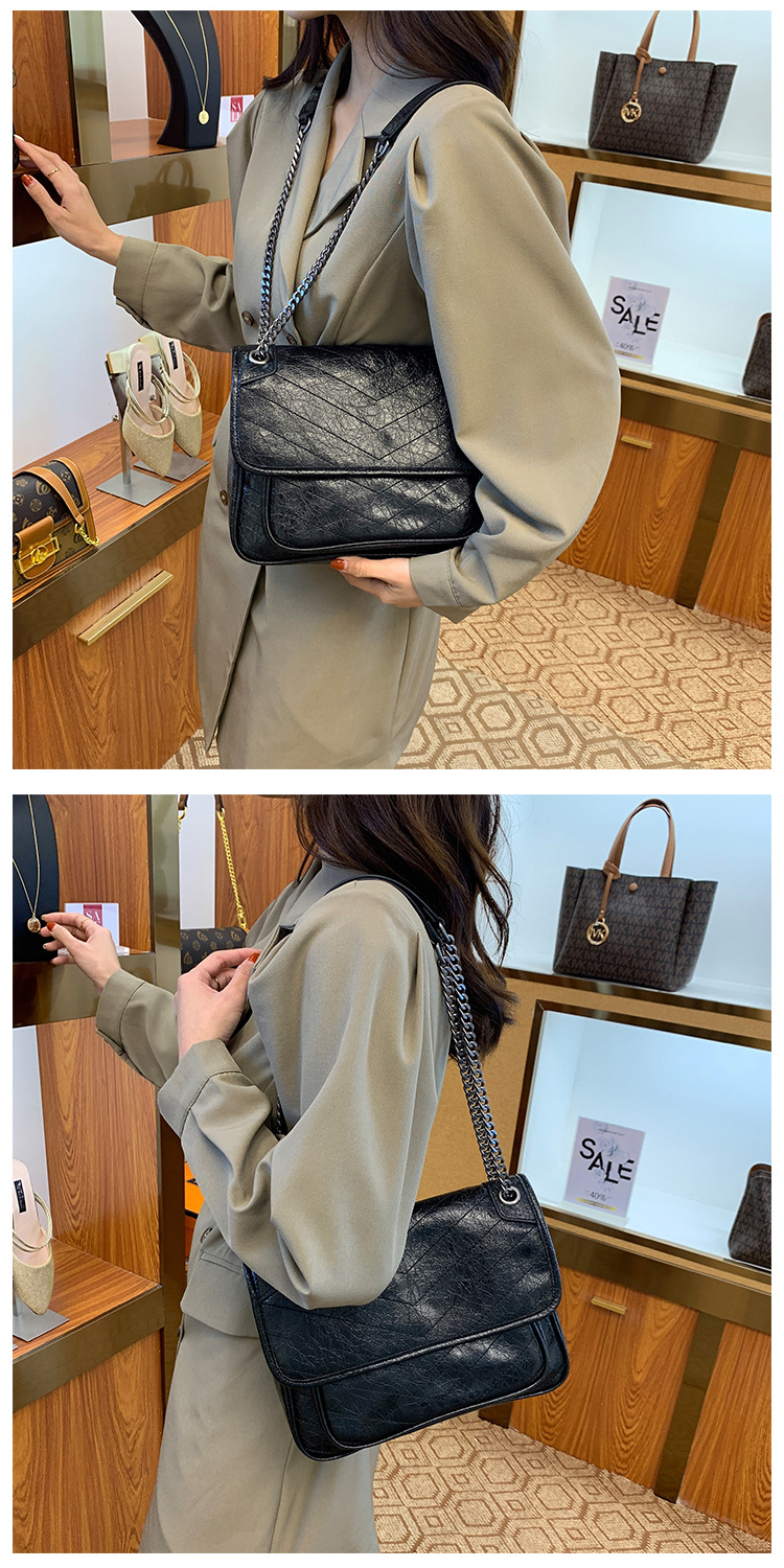 杨树林经典女包新款niki包百搭油蜡皮包复古邮差包y家链条斜挎包