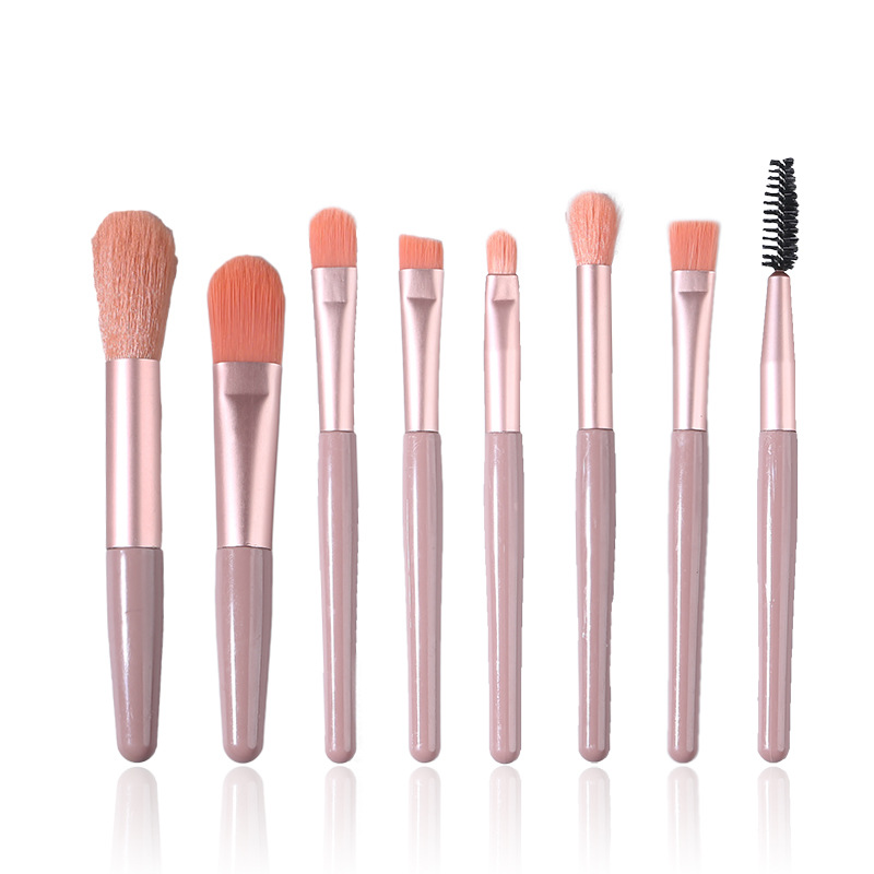 Cross-Border Mini Version Small 8 PCs Macaron Color Series Makeup Brushes Suit Portable Travel Kit Suit Soft Hair Eye Shadow Brush Pink