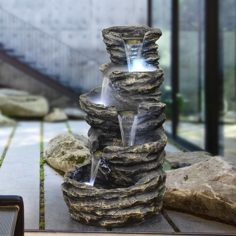 现代简约落地庭院田园玄关大鱼池鱼缸水景假山流水风水轮喷泉摆件