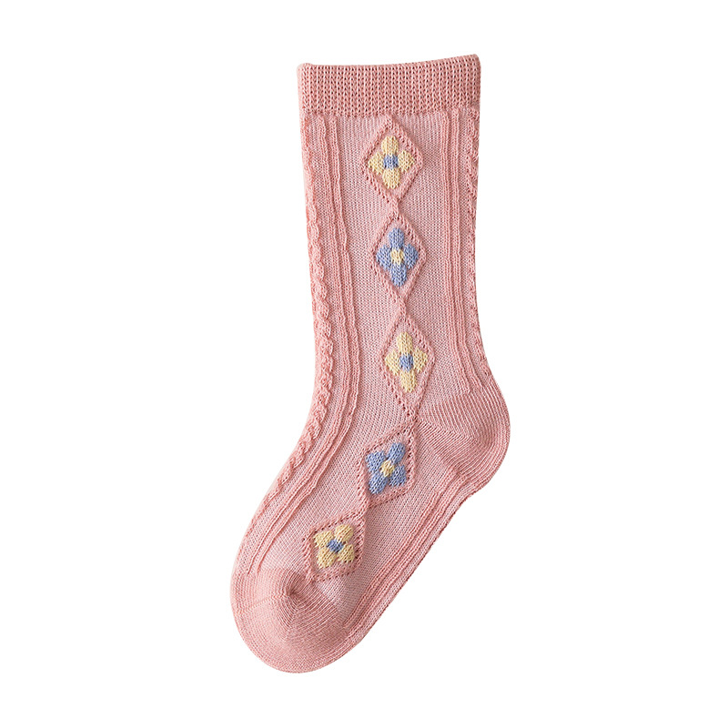 Baby Socks Spring New Cartoon Girls' Socks Korean Style Small Flower Rhombus Newborn Baby Socks