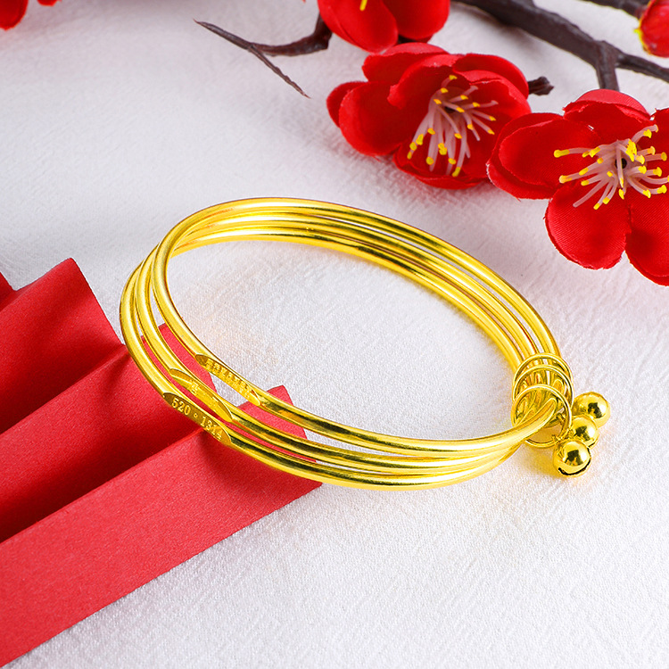 时尚金版网红款越南沙金三生三世三圈铃铛手镯 古法女式首饰 批发