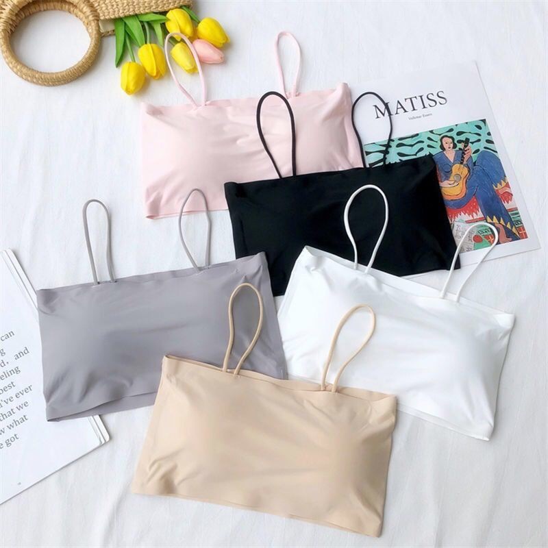 Beautiful Back Underwired Bra Ice Silk Sling Anti-Exposure Chest Wrap Underwear Female Student Korean Style Bandeau Bottoming Vest Inner Wear