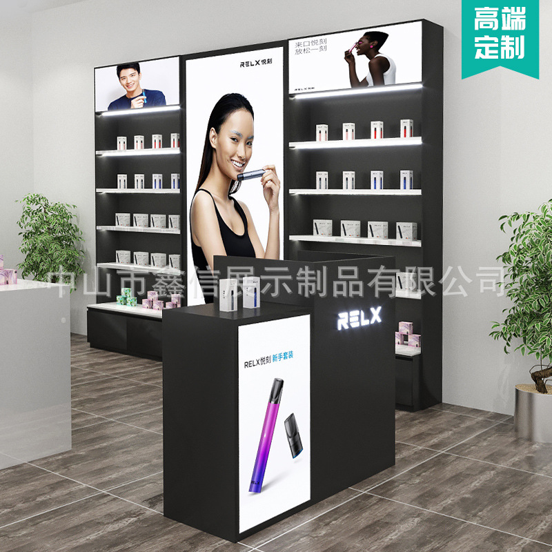 悦刻电子烟草柜烟草专卖店设计灯箱高柜展柜收银台品鉴台烤漆灯箱