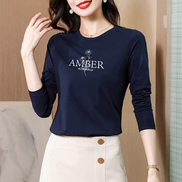 白色长袖t恤女2024年新款时尚韩版修身圆领上衣春季打底小衫