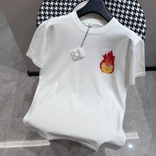 罗威小火苗图案logo提花毛织针织短袖t恤男女款巴黎驴1v